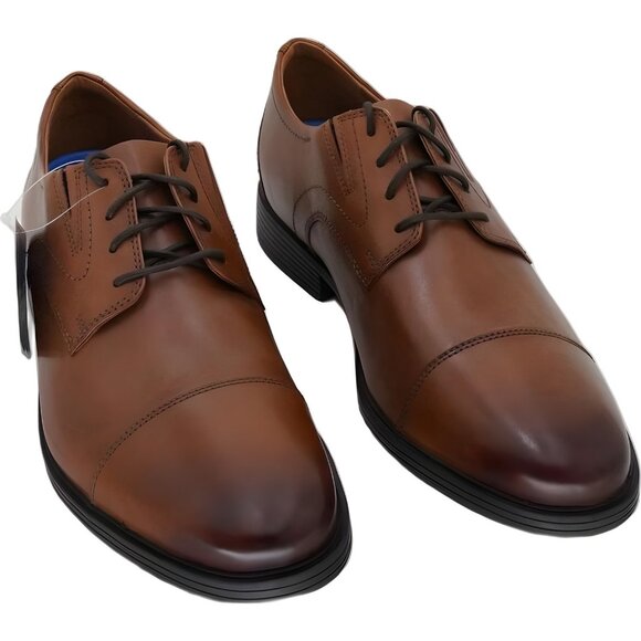 Clarks Dark Tan Cap-Toe Oxfords 11.5M - Quality Dress Shoes - Picture 1 of 6